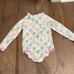 Floral Long Sleeve Ruffle Swimsuit Edgehill Collection EUC size 4